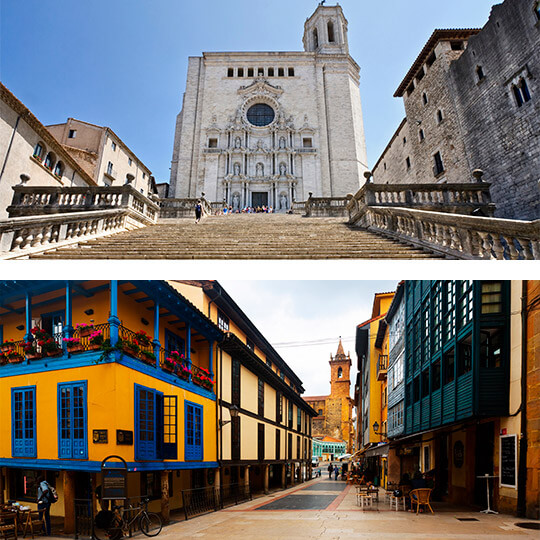 Oben: Kathedrale von Girona. Unten: Oviedo