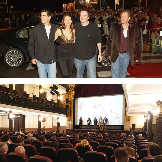 Oben: Quentin Tarantino auf dem Red Carpet beim Festival von Sitges in Barcelona, Katalonien / Unten: Kino Prado in Sitges, Barcelona, Katalonien