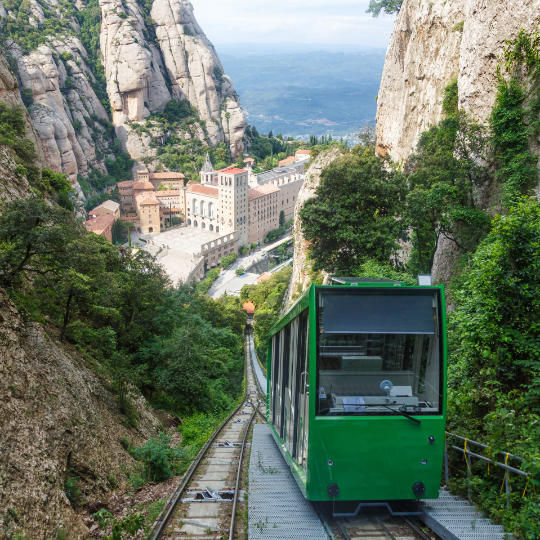 Rack railway (mountain railway) in Montserrat, Catalonia.