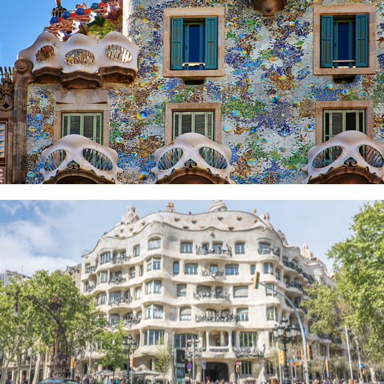 Boven: Casa Batlló © LuisPinaPhotography / Onder: La Pedrera de Gaudí, in Barcelona © Distinctive Shots