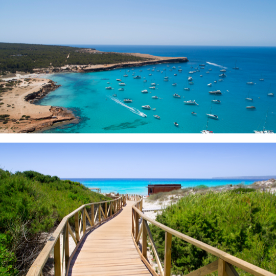 Arriba: Cala Saona / Abajo: Playa Es Migjorn