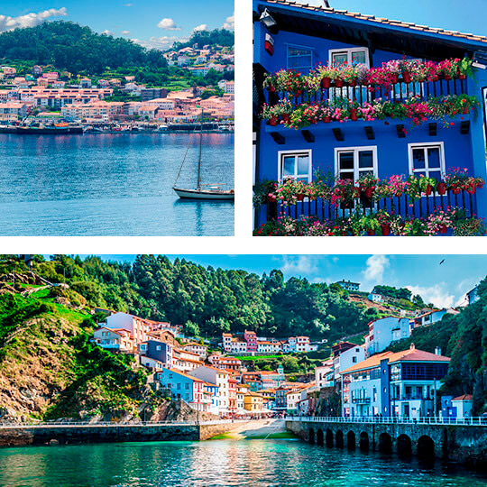 Sopra a sinistra: Muros, Galizia. Sopra a destra: Hondarribia, Paesi Baschi. Sotto: Cudillero, Asturie