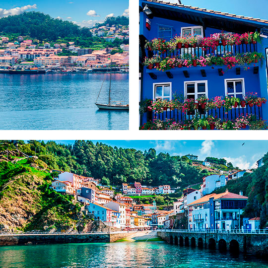 Arriba izquierda: Muros, Galicia. Arriba derecha: Hondarribia, País Vasco. Abajo: Cudillero, Asturias