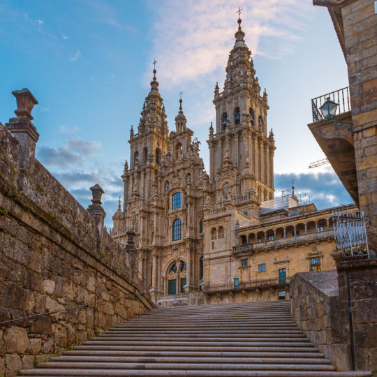 Blick auf die Kathedrale von Santiago de Compostela, Galicien