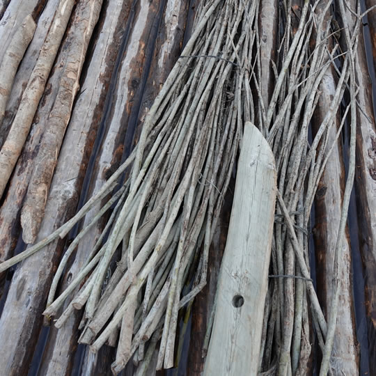 Raft made of logs known as an “almadia”