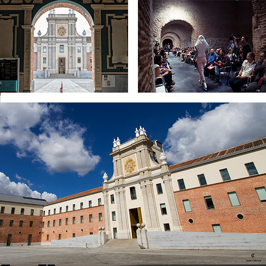 Central courtyard of Conde Duque and details of its amenities