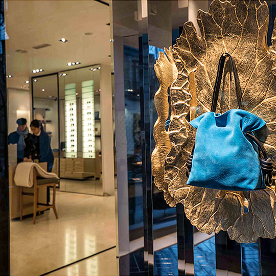 Detail of the Loewe boutique in Calle Serrano, Madrid