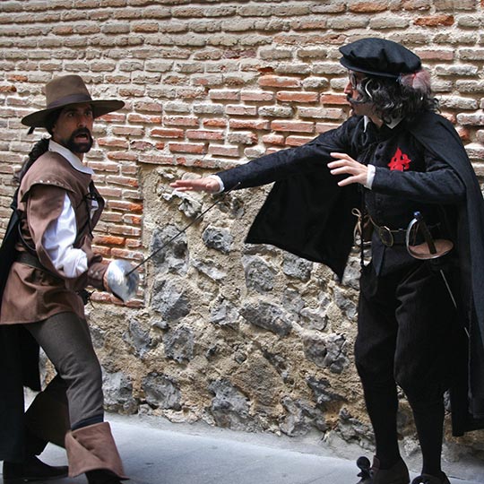 Scene from a dramatised tour next to the Lope de Vega House-Museum in the Barrio de las Letras district in Madrid