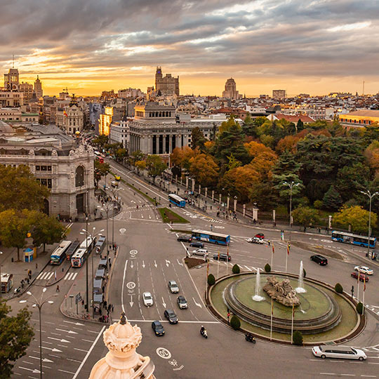 View of the Plaza de Cibeles and the Calle Alcalá from the Palacio de Cibeles