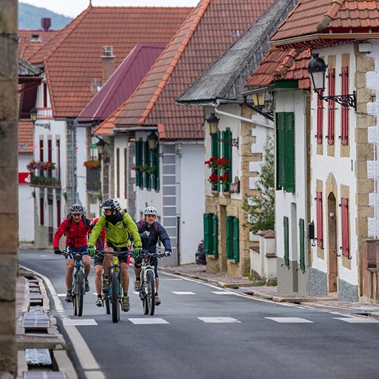 Cyclists in Burguete, Navarre