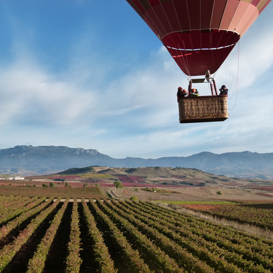 Vuelo en globo sobre viñedos en La Rioja