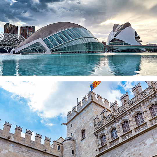 Top: The City of Arts and Sciences / Below: The Valencia Silk Exchange