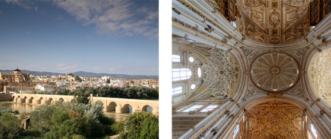 Roman bridge and the interior of Córdoba cathedral