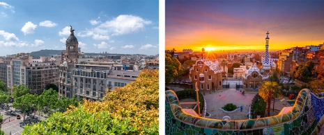 Esquerda: Paseo de Gracia / Direita: Park Güell, em Barcelona, Catalunha