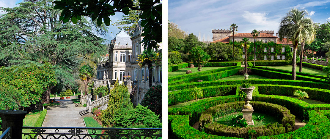 Po lewej: Pazo de Lourizán. Po prawej: Pałac-muzeum Quiñones de León