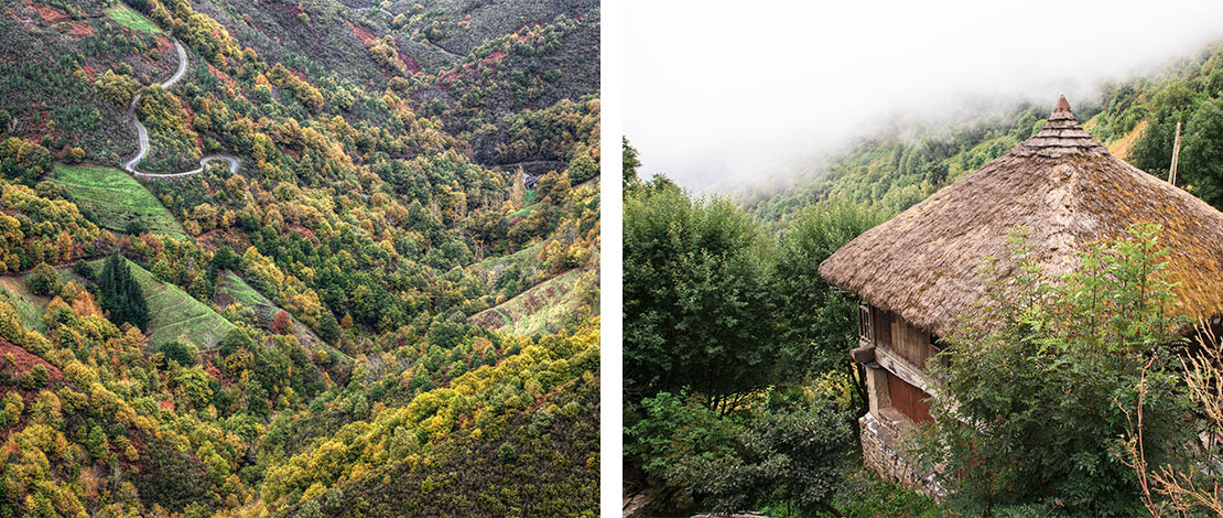 Left: Sierra de Ancares, Lugo / Right: Pallozas in O Cebreiro, Lugo  Left: Sierra de Ancares, Lugo / Right: Pallozas in O Cebreiro, Lugo