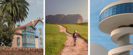  Слева: Колониальный дом в Льянесе. / В центре: Паломница на побережье в Астурии. / Справа: Центр Нимейера в Авилесе.