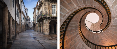 Слева: Улица в историческом центре / Справа: Музей галисийского народа в Сантьяго-де-Компостела, Галисия