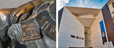 Links: Statue der Loca in Granada © Kagan Kaya/shutterstock.com. Rechts: Zentrum Federico García Lorca in Granada © eskystudio/shutterstock.com