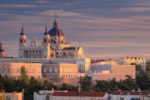 View of Madrid and Almudena Cathedral, Madrid