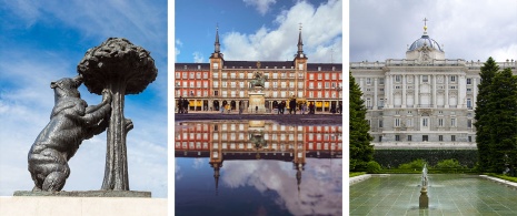 Esquerda: Puerta del Sol / Centro: Plaza Mayor / Direita: Palácio Real de Madri