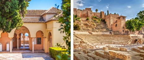 Imagens do teatro romano e da Alcazaba de Málaga, Andaluzia