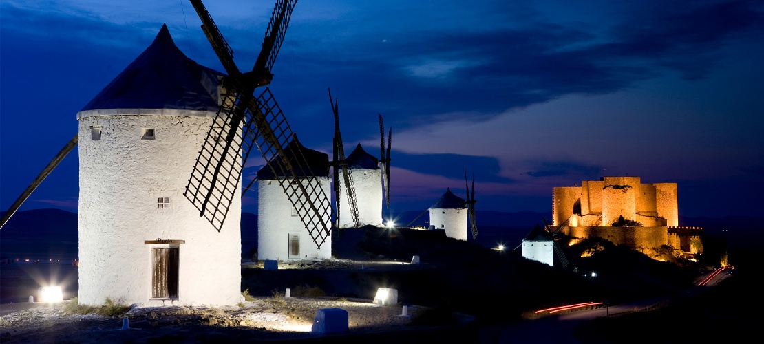Windmills in Consuegra at sunset
