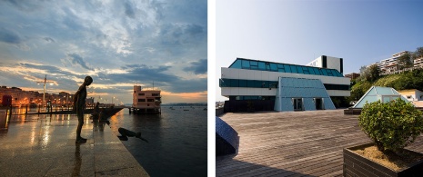 左：「ロス・ラケテロス」の彫刻 / 右:サンタンデールの海洋博物館