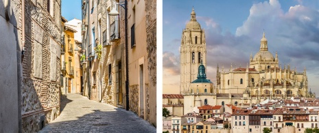 Izquierda: Barrio judío / Derecha: Catedral de Segovia en Castilla y León