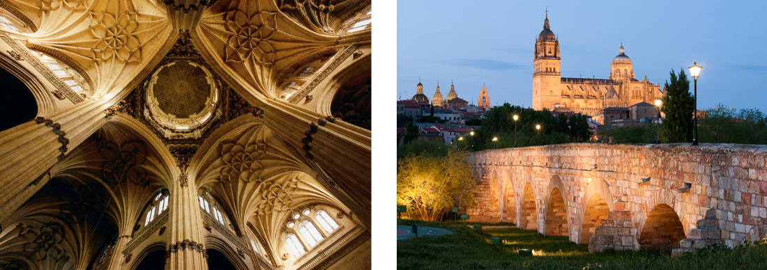 Römische Brücke, Kathedrale und Innenansicht der Kathedrale von Salamanca Römische Brücke, Kathedrale und Innenansicht der Kathedrale von Salamanca