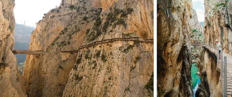 Various images of the trail of Caminito del Rey in Malaga, Andalusia © Left: Diputación de Málaga / Right: Pedro Giráldez