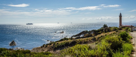 Zatoka Algeciras z Gibraltarem i latarnią morską, Andaluzja