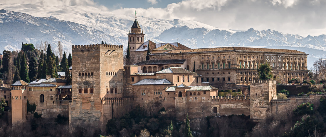 View of the Alhambra during winter in Granada, Spain View of the Alhambra during winter in Granada, Spain