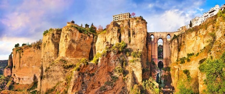 Panoramic view of the bridge and city of Ronda in Malaga, Andalusia