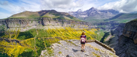 Tourist in the Ordesa y Monte Perdido National Park, Huesca, Aragon