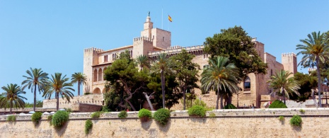View of La Almudaina Royal Palace in Palma de Mallorca, Balearic Islands