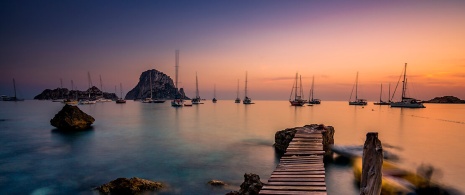 Boats at dusk in Cala D'Hort, Ibiza