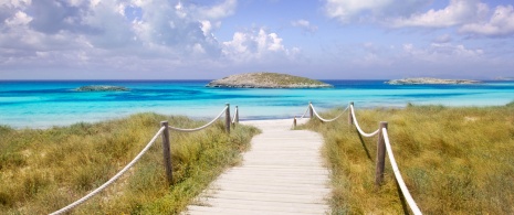 View of Ses Illetes beach in Formentera, Balearic Islands