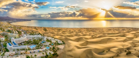 View of the Maspalomas Dunes Special Nature Reserve in Gran Canaria, Canary Islands