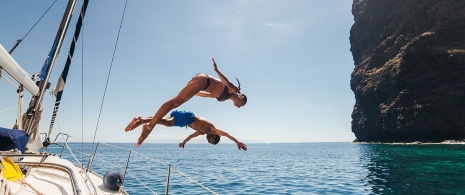 Couple on a boat off Tenerife