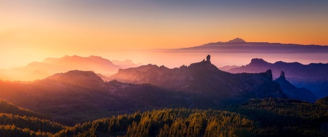 View from Pico de las Nieves from the Roque Nublo viewpoint in Gran Canaria