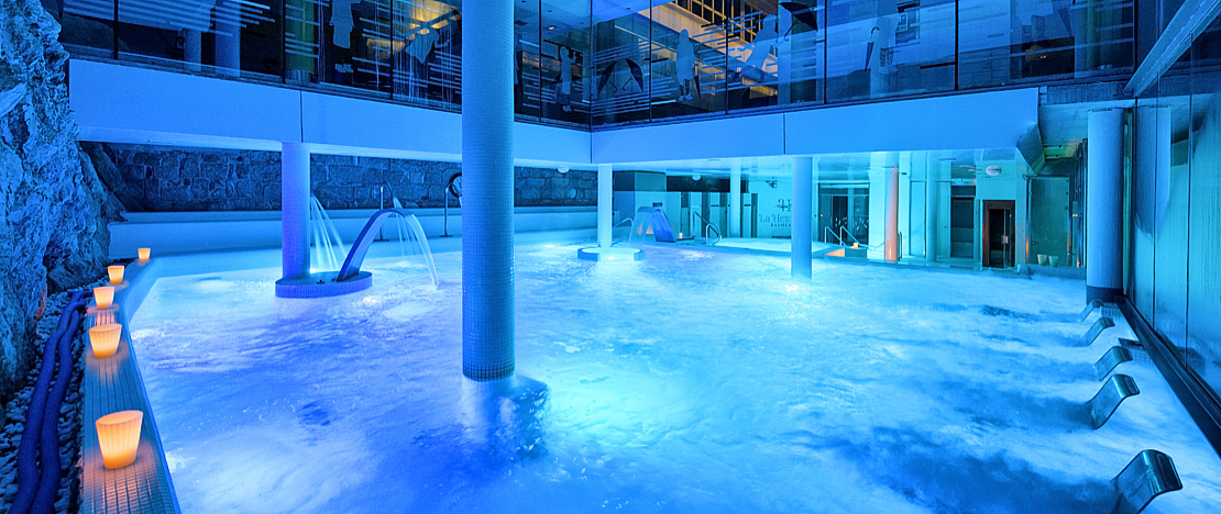 Mineral medical thermal water swimming pool at the Balneario de La Hermida spa, Cantabria Mineral medical thermal water swimming pool at the Balneario de La Hermida spa, Cantabria
