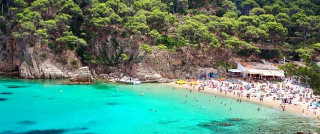 カタルーニャ州ジローナ県バグー、アイグアブラバビーチの風景