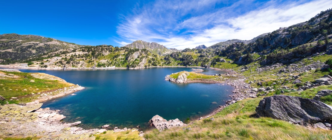 View of Lake San Mauricio in the Aigüestortes i Estany de Sant Maurici National Park, Catalonia View of Lake San Mauricio in the Aigüestortes i Estany de Sant Maurici National Park, Catalonia