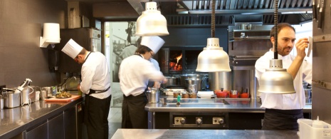 Detail of the kitchen of El Celler de Can Roca in Girona, Catalonia.