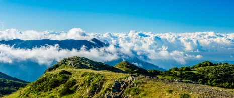 Veduta dalla cima della montagna del Matagalls nel Parco naturale del Montseny a Barcellona, Catalogna