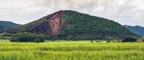 Volcán Croscat en el Parque Natural de la Zona Volcánica de La Garrotxa en Girona, Cataluña