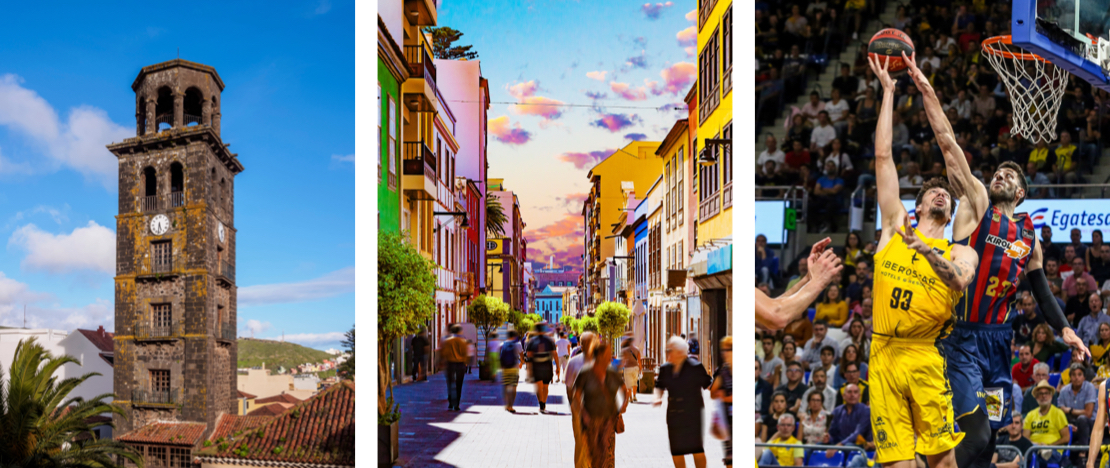 Detail der Pfarrei Nuestra Señora de la Concepción, Blick auf den Ort und Spiel im Sportpavillon Santiago Martín in San Cristóbal de la Laguna auf Teneriffa, Kanarische Inseln © Rechts: Live Media Detail der Pfarrei Nuestra Señora de la Concepción, Blick auf den Ort und Spiel im Sportpavillon Santiago Martín in San Cristóbal de la Laguna auf Teneriffa, Kanarische Inseln © Rechts: Live Media