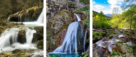 カスティージャ-ラ・マンチャ州アルバセテ県のリオパルを流れるムンド川の源流と滝の細部