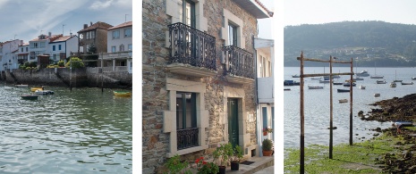 Слева: Вид на Редес / В центре: Фрагменты фасадов / Справа: Порт в Редесе (Ла-Корунья, Галисия)